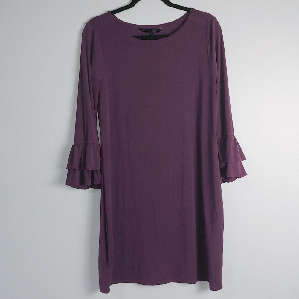 L White House Black Market Tiered Sleeve Plum Knit Dress - Picture 2 of 6